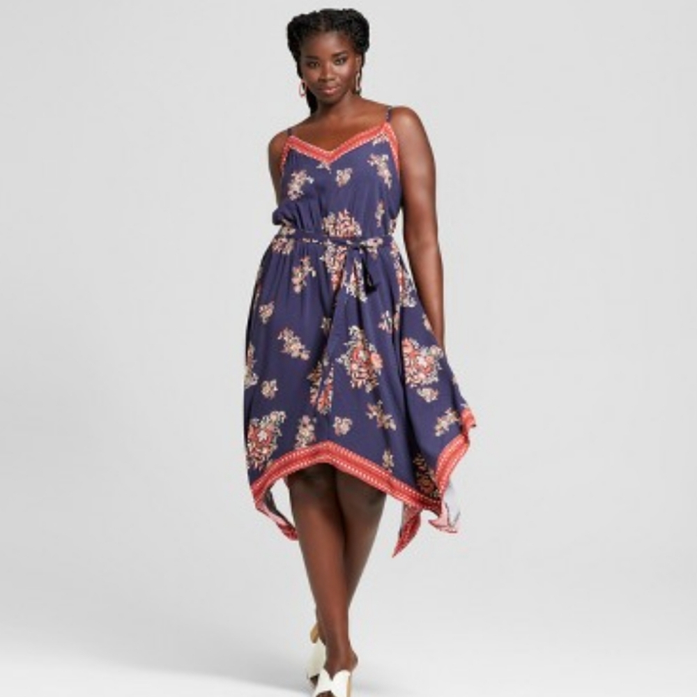 Xhilaration Navy Floral Handkerchief Hem